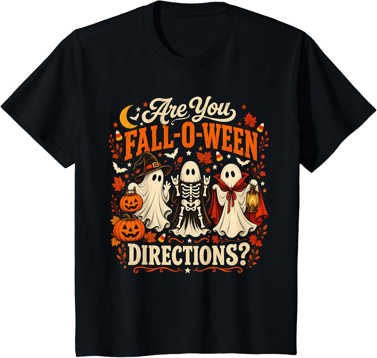 are You Fall O Ween Directions Halloween Ghosts Teacher Kids T-Shirt - Black