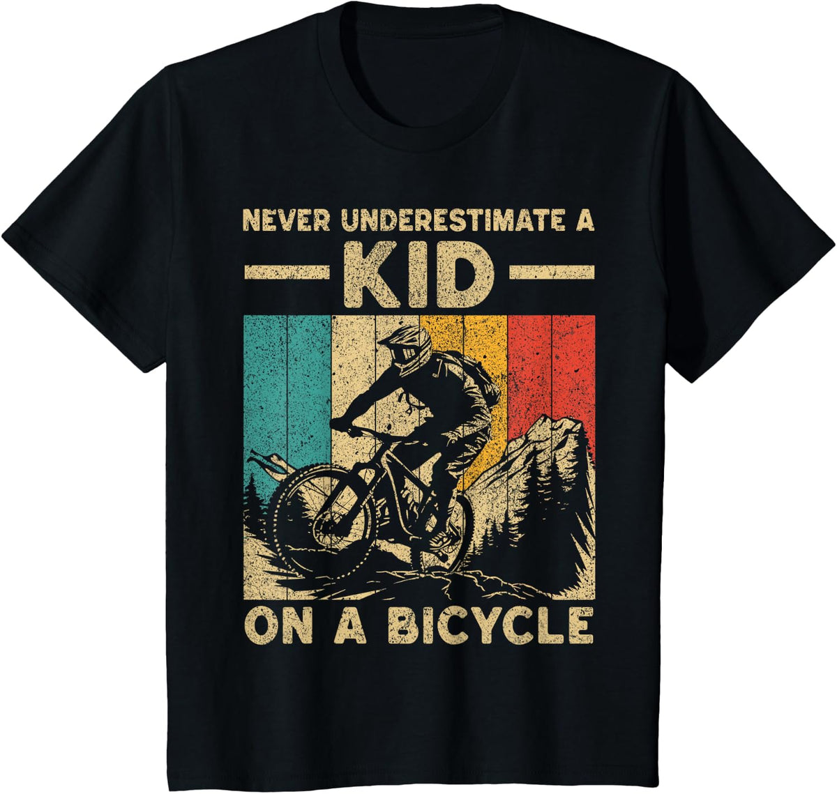 Never Underestimate A Kid Bicycle Riding Cyclist Boys Girls T-Shirt - Black