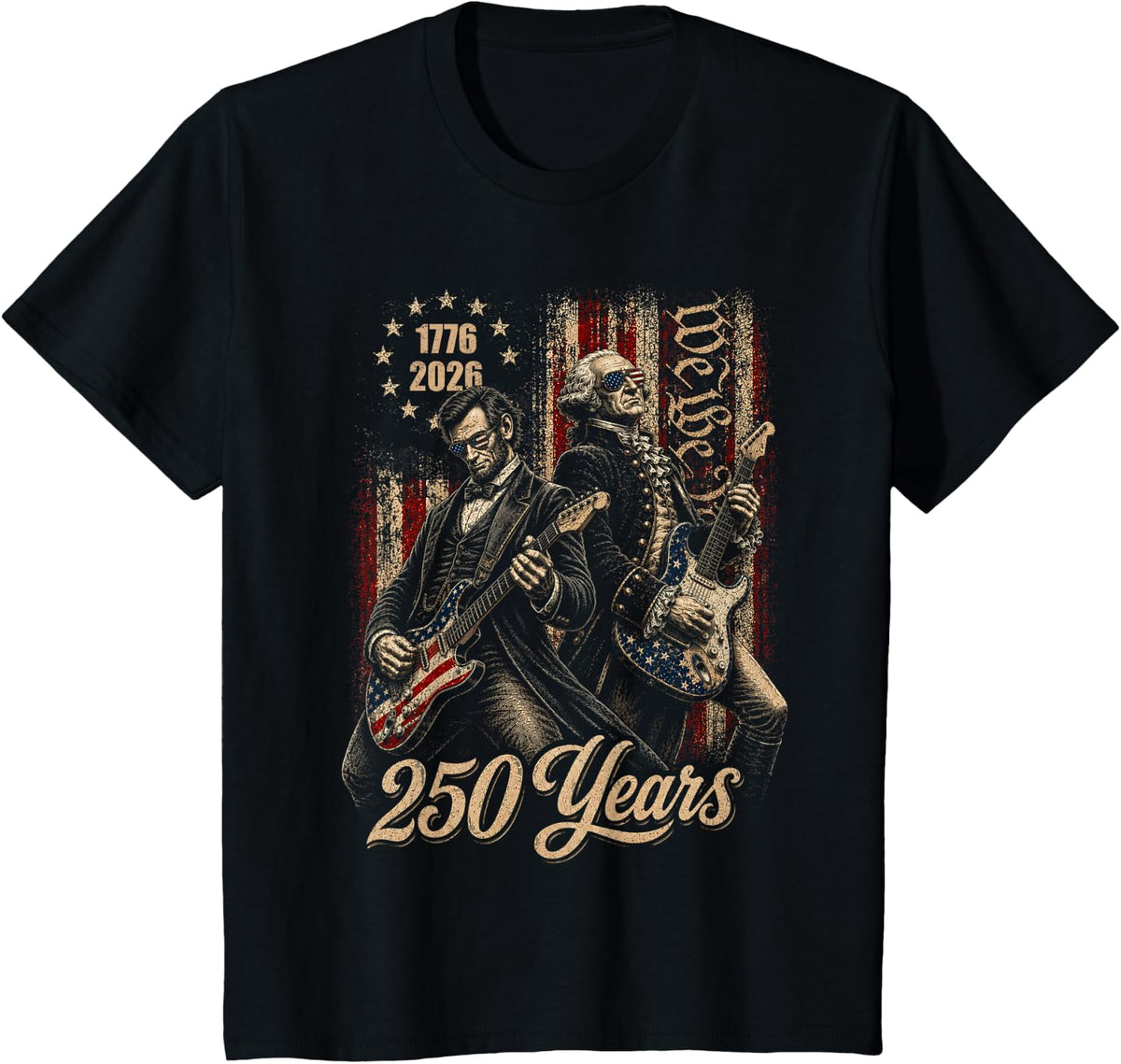 Vintage George Washington Playing Guitar 250 Years America T-Shirt - Black