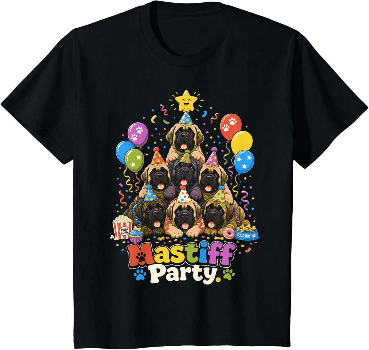 Christmas Mastiff Party Celebration Funny Dog Lover T-Shirt - Black