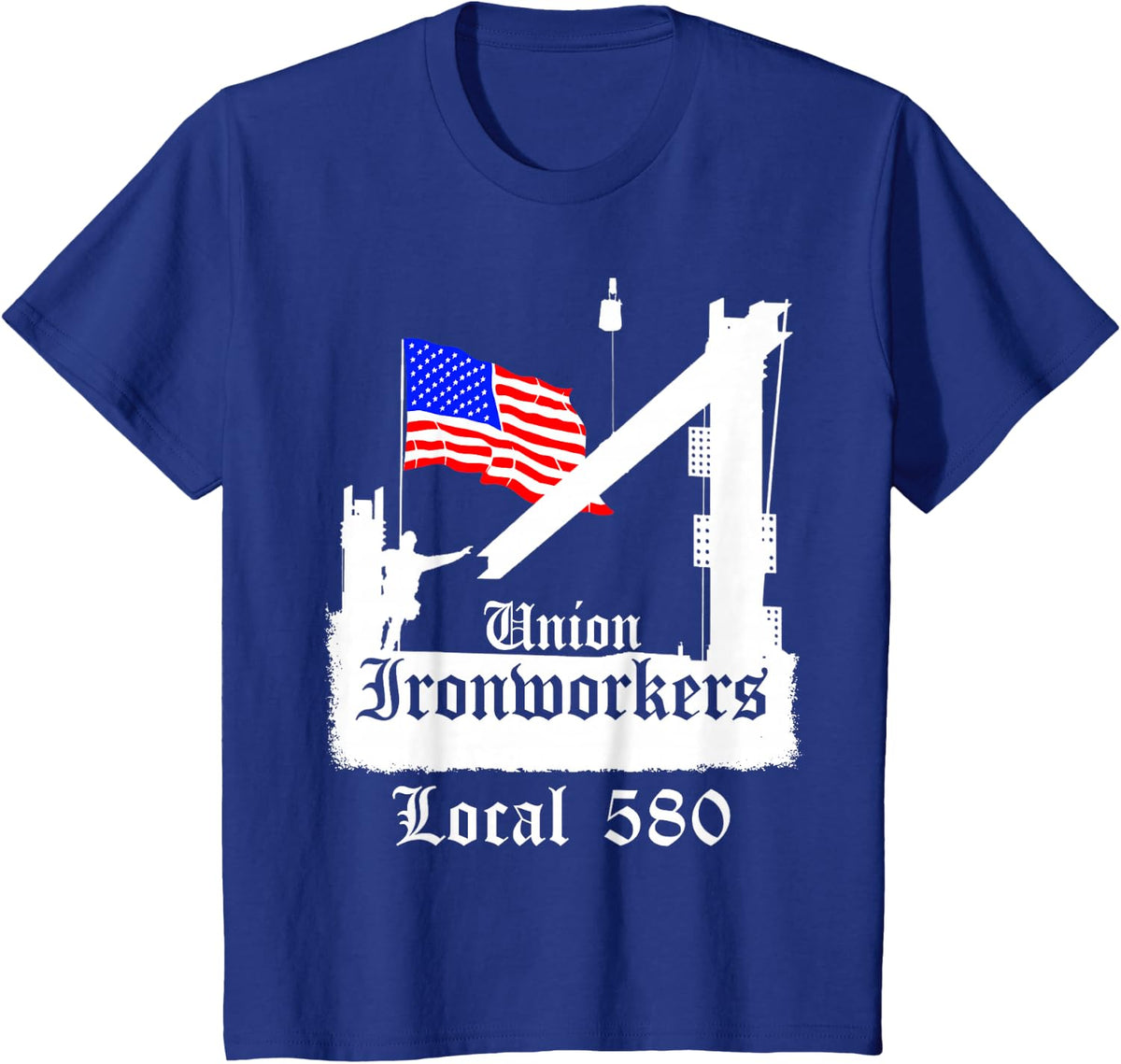 Union Ironworkers Local 580 NYC American Flag T-Shirt - Royal Blue