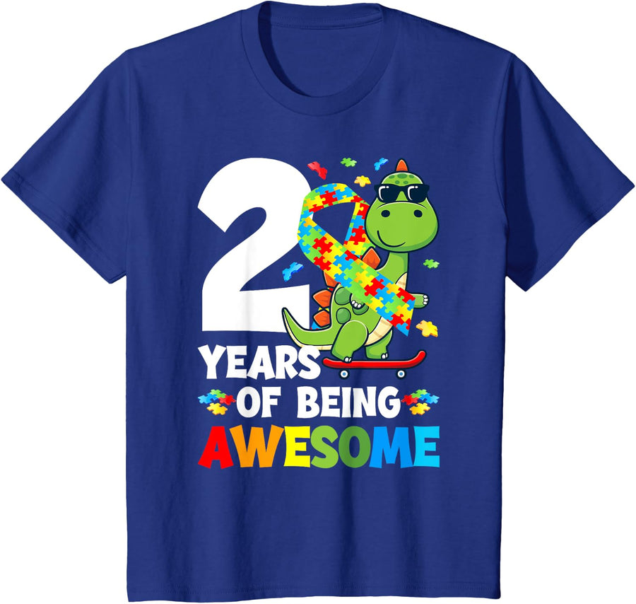 Kids 2nd Autism Birthday Party Two Year Old Autistic Boy T-Shirt - Royal Blue