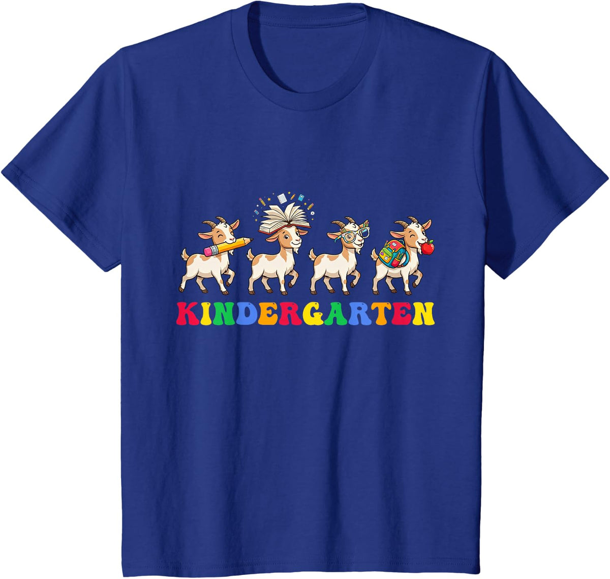 Funny Goat Kindergarten Back to School Teacher Student T-Shirt - Royal Blue