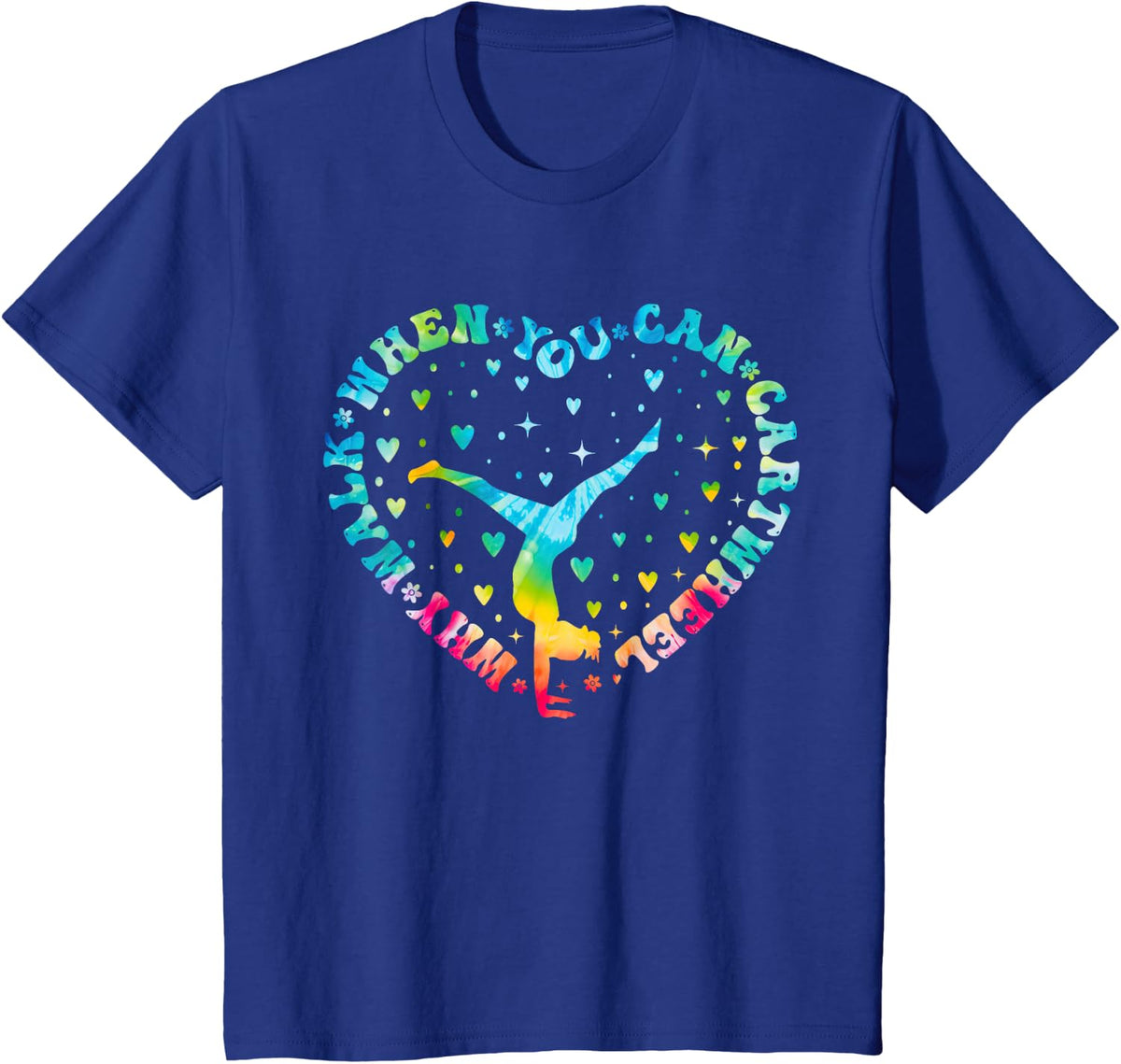 Tie-dye Heart Cartwheel Gymnastics Cheerleader Gymnast Girl T-Shirt - Royal Blue