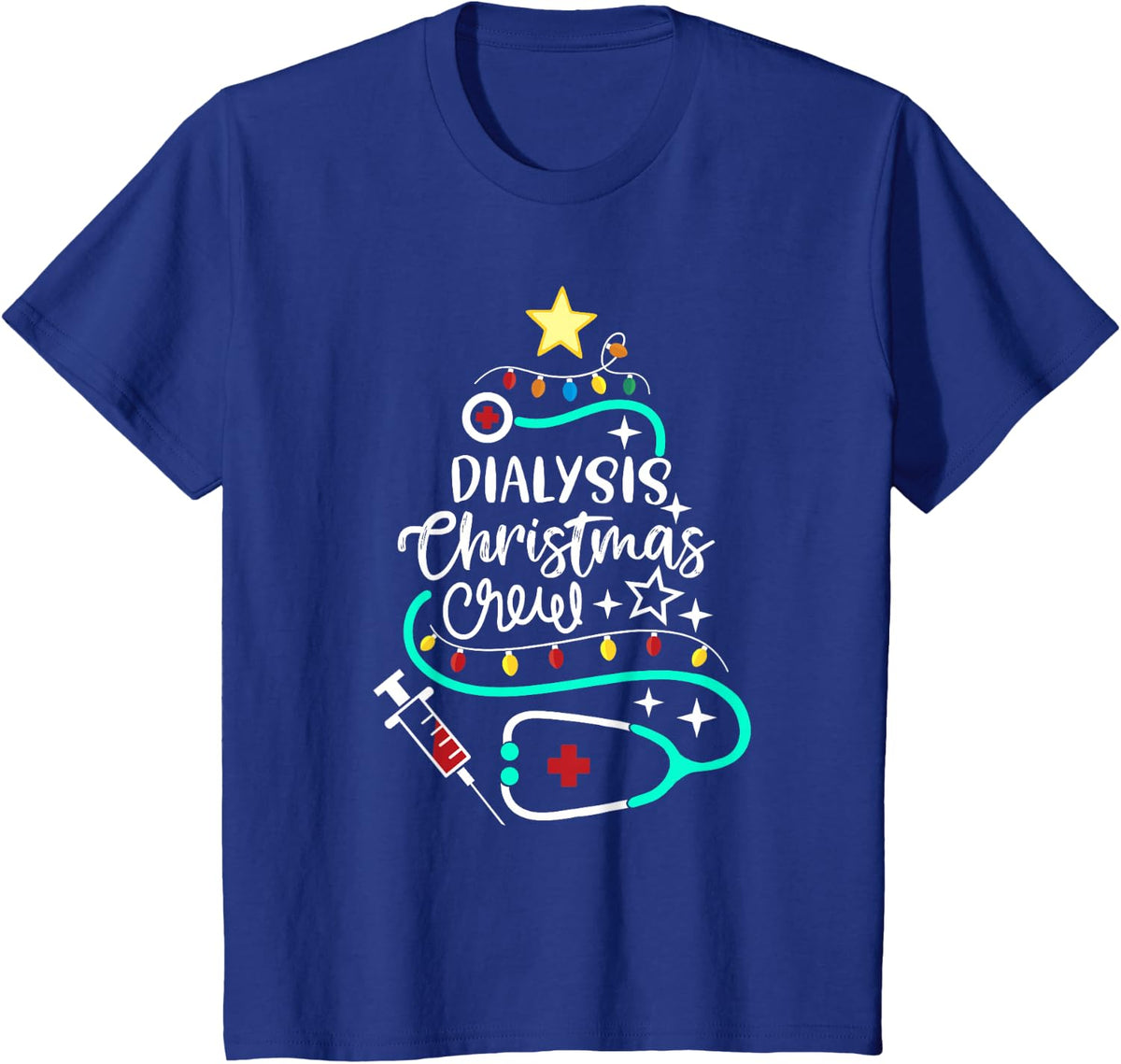 Dialysis Christmas Crew T-Shirt Dialysis Nurse Nephrology Technician Tee - Royal Blue