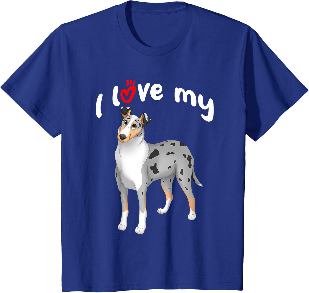 I Love My Blue Merle, White & Tan Smooth Collie Dog T-Shirt - Royal Blue
