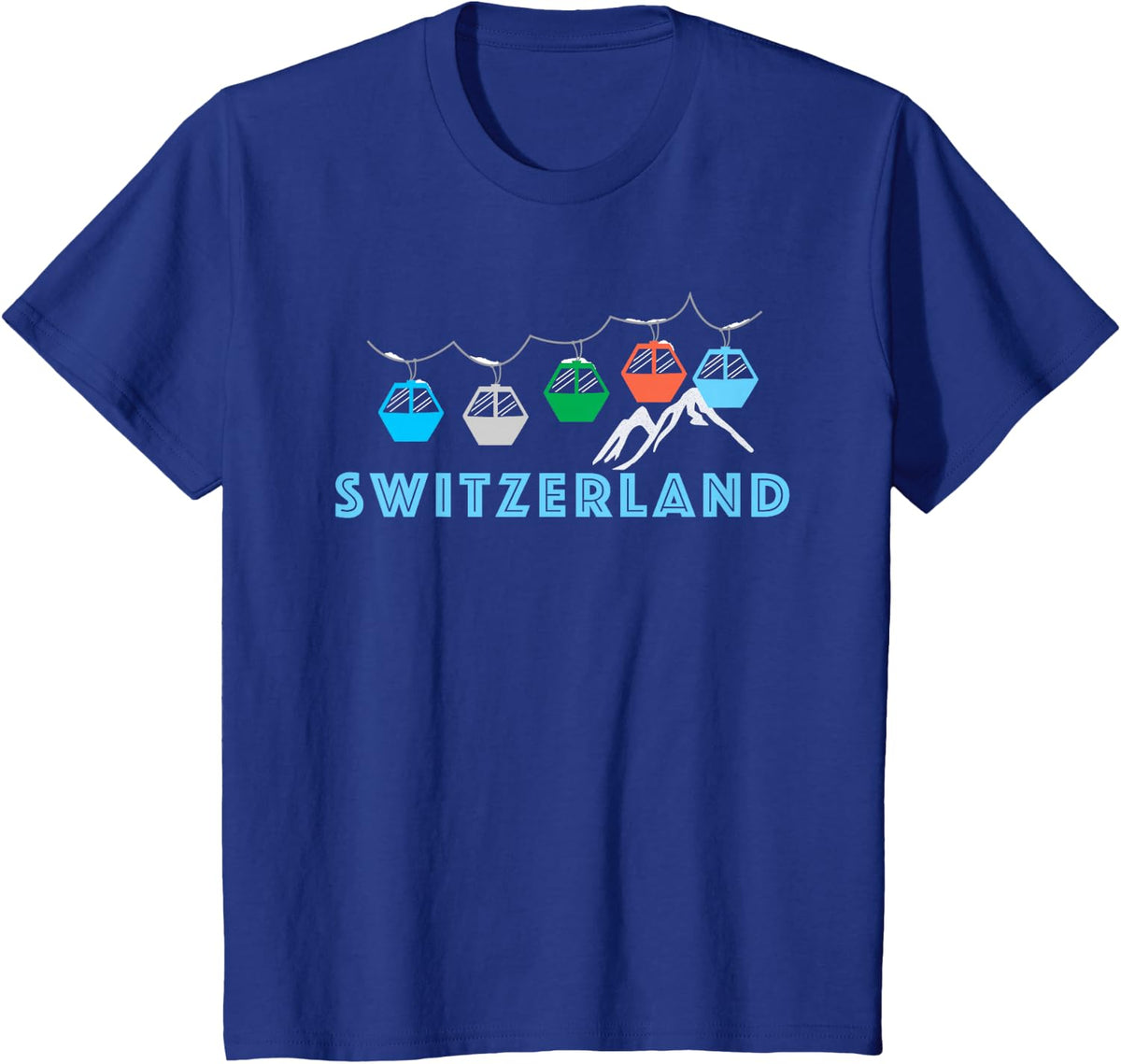 Retro Vintage Switzerland Designs & Apparel Women's Black Mountain Short Sleeve T-Shirt - Small - Royal Blue