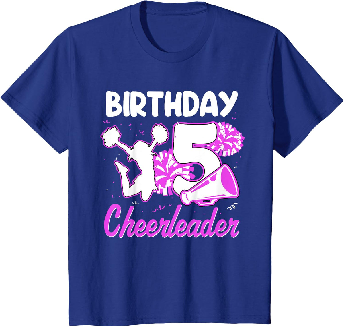 5th Birthday Cheerleader Girl 5 Years Old Cheerleading T-Shirt - Royal Blue