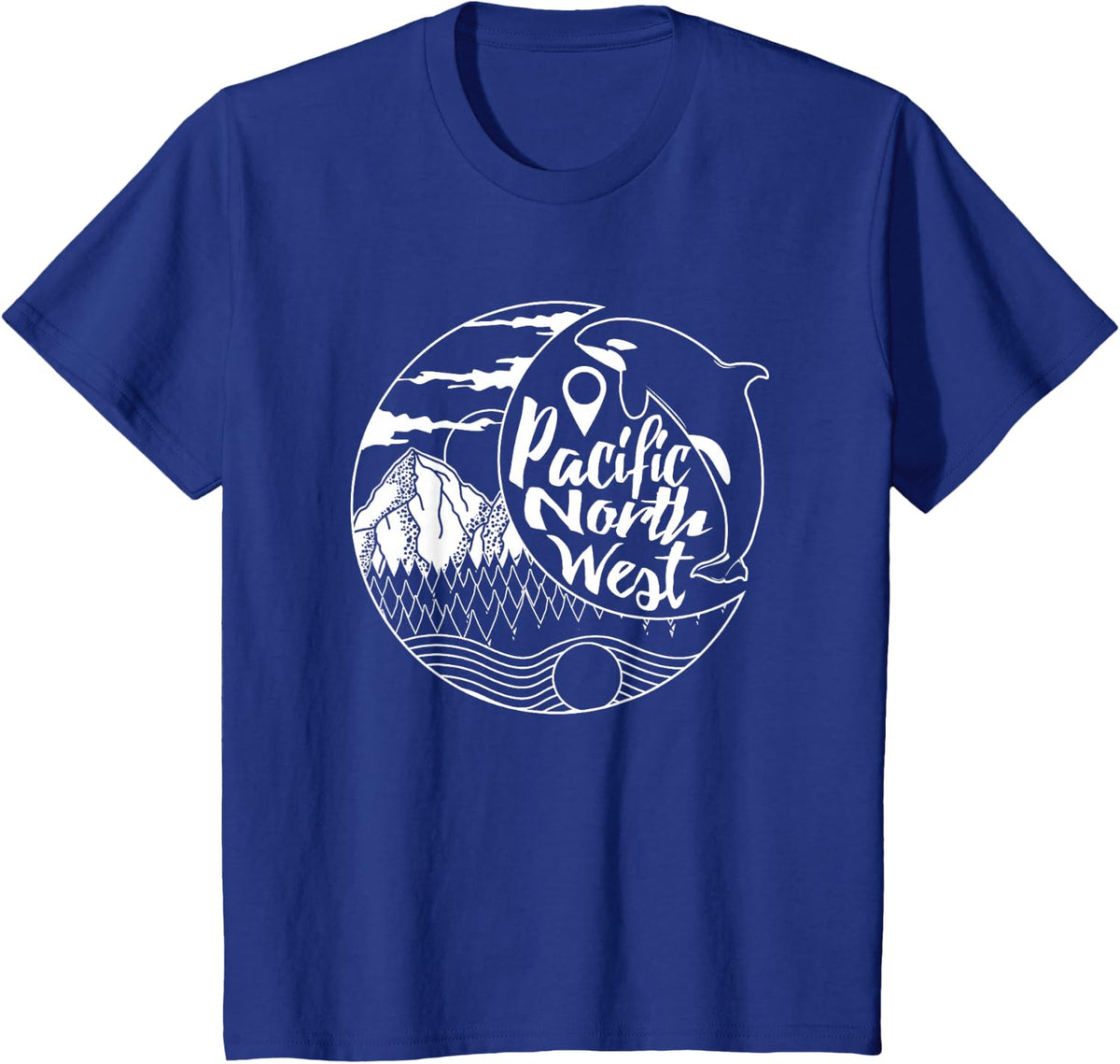 Pacific Northwest Orca Whale Tree Mountain Ocean PNW Gift T-Shirt - Royal Blue