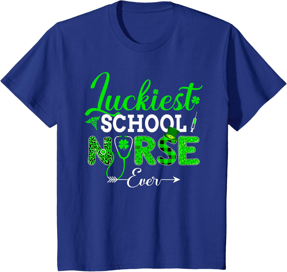 Luckiest School Nurse Ever St Patrick's Day T-Shirt Tee For Women Men - Royal Blue