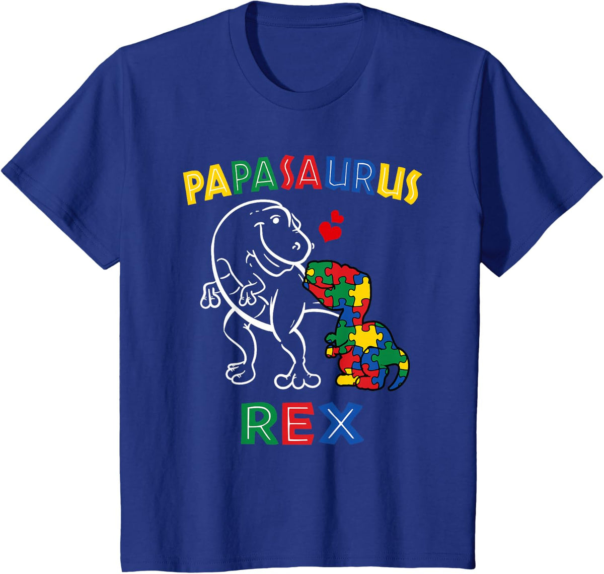 Papasaurus Autism Awareness Father's Day Daddy Dinosaur Papa T-Shirt - Royal Blue