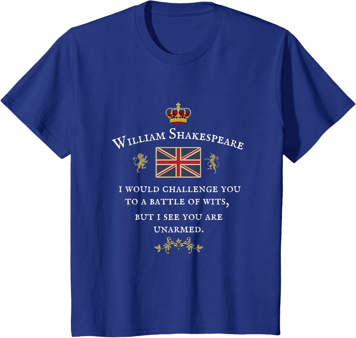 WILLIAM SHAKESPEARE , ENGLISH SCHOOL TEACHER, BRITISH FLAG T-Shirt - Royal Blue
