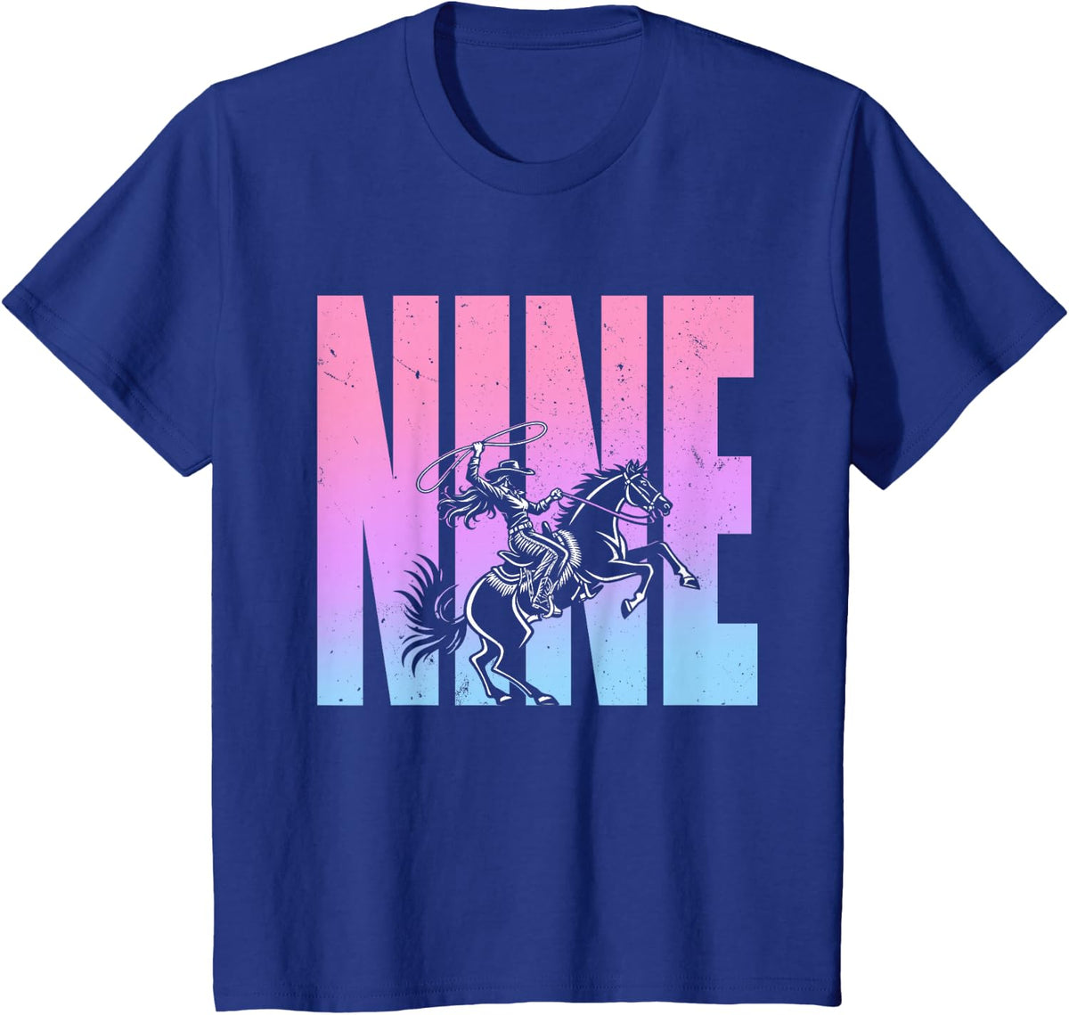 9th Birthday Rodeo Western Cowgirl Riding Horse Party T-Shirt - Royal Blue