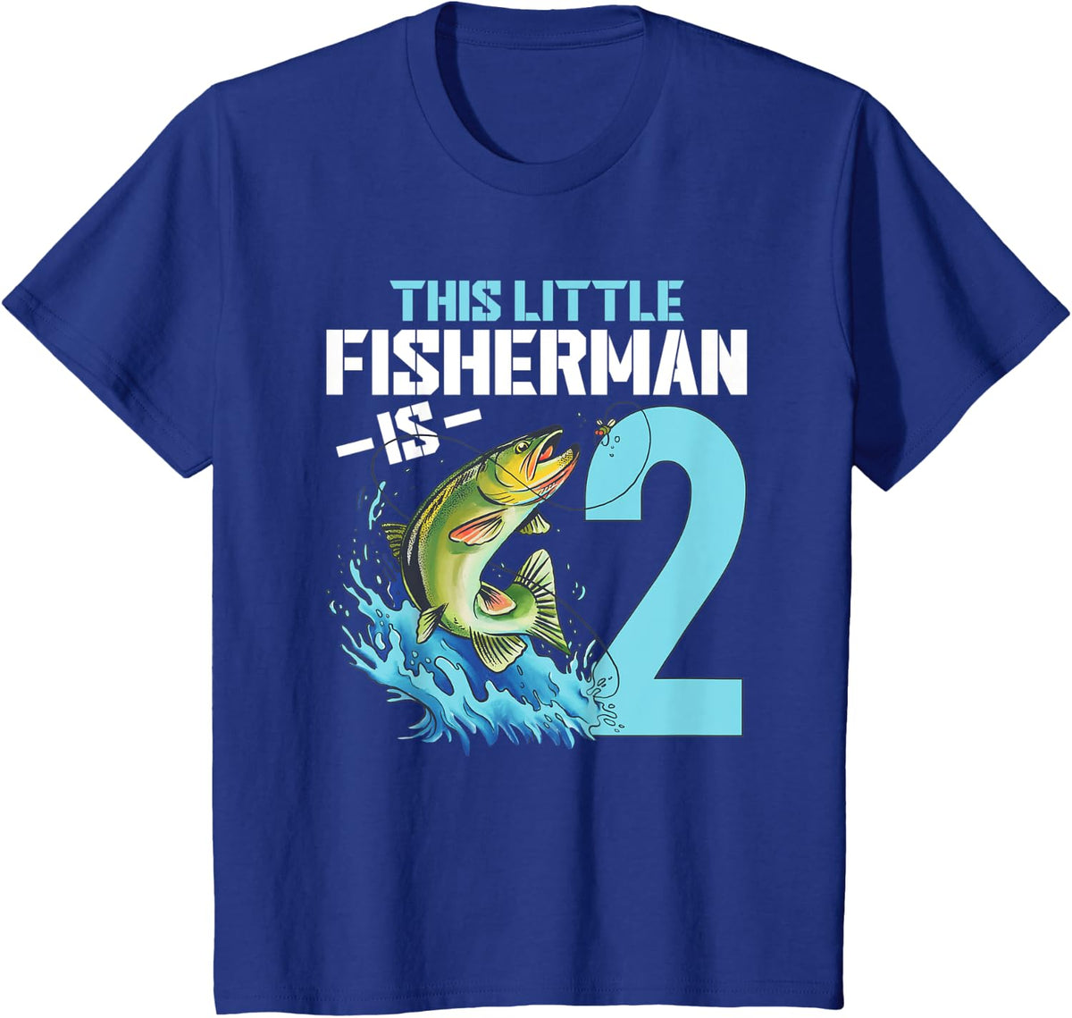 Kids Fishing Birthday Shirt 2 Year Old Boy Fisher 2nd Bday Kids T-Shirt - Royal Blue