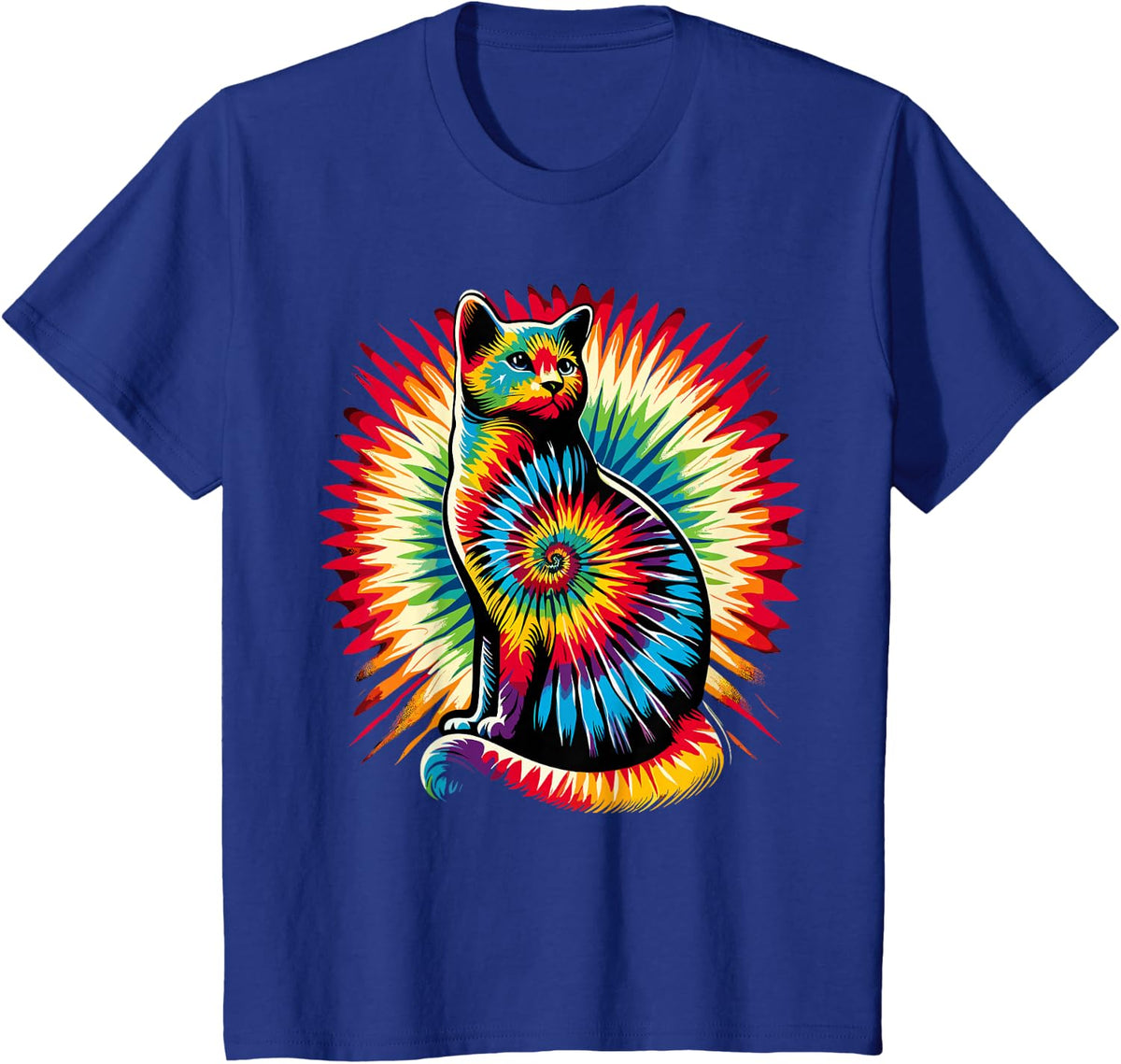 Cute Cat Tie Dye T-Shirt - Royal Blue