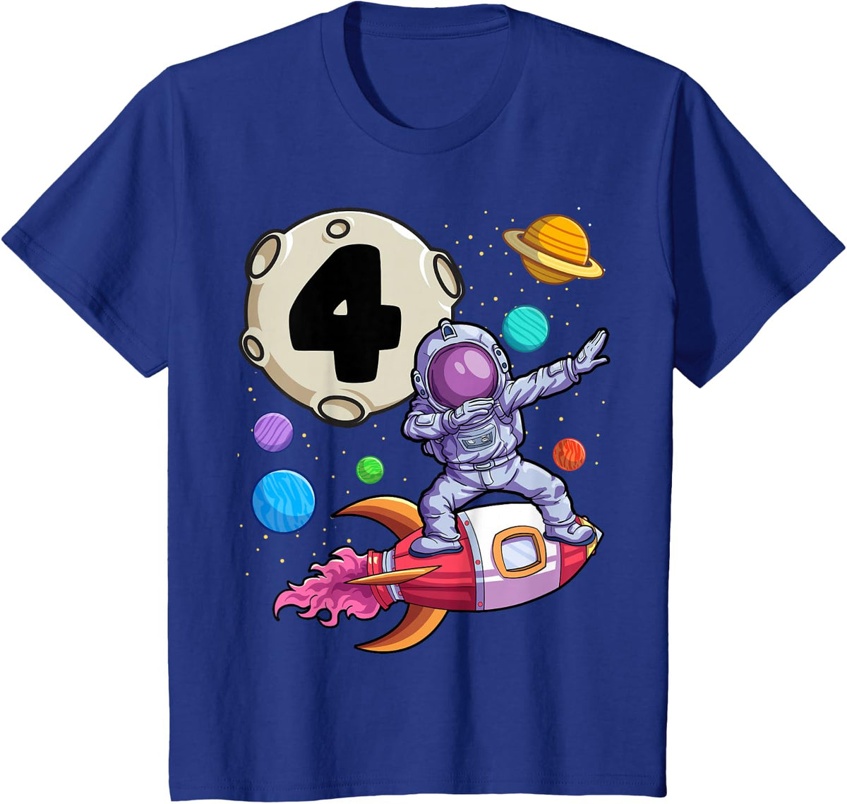 Dabbing Astronaut 4 Yrs Old Birthday Boy Space 4th Birthday T-Shirt - Royal Blue