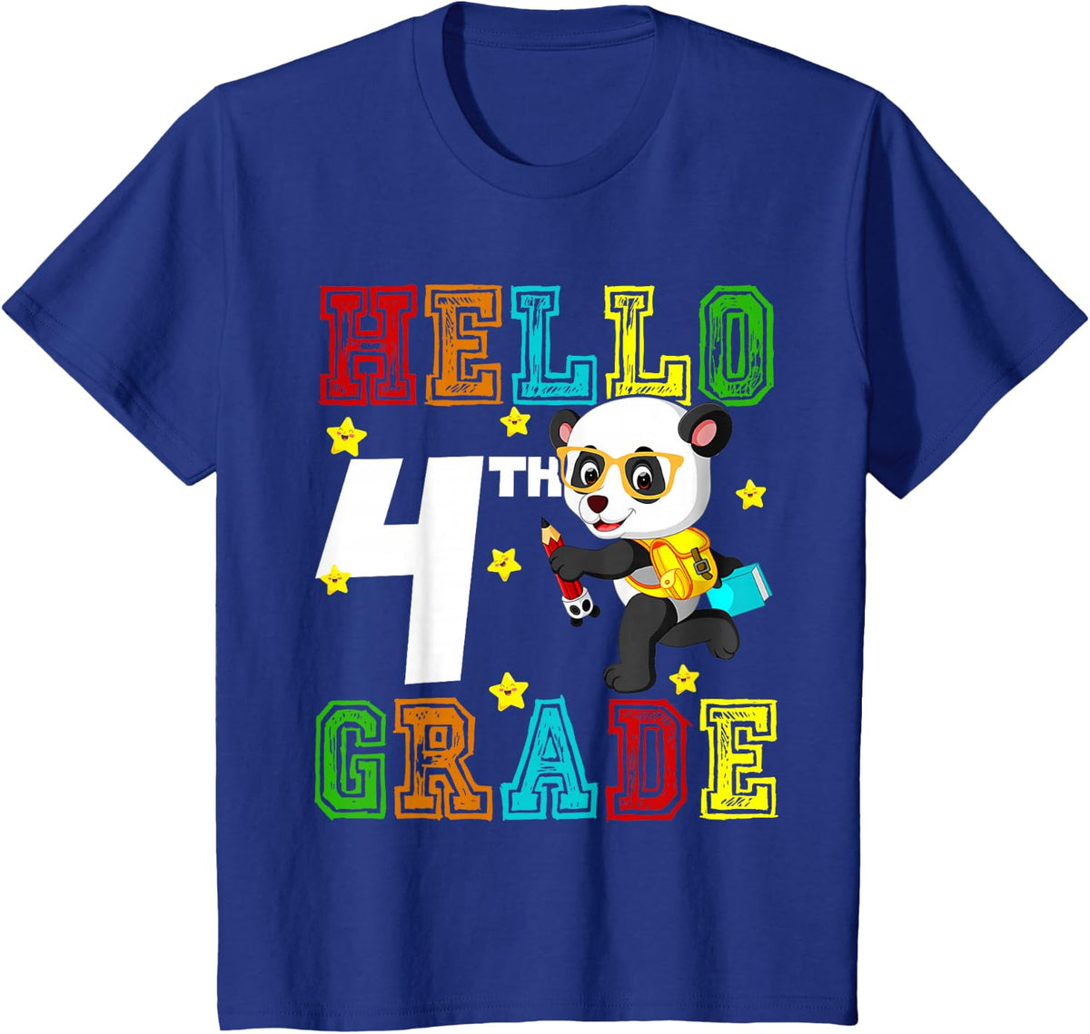 Cute Hello Fourth Grade Teacher Student Panda Back To School T-Shirt - Royal Blue