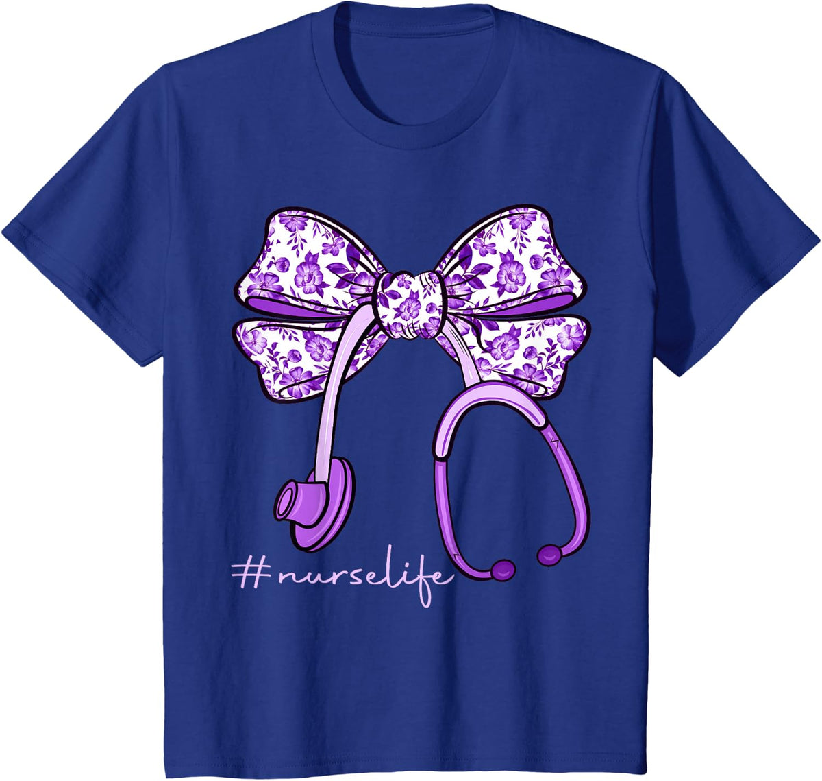 Nurse Life Purple Stethoscope Bow Nursing Nurse Week Womens T-Shirt - Royal Blue
