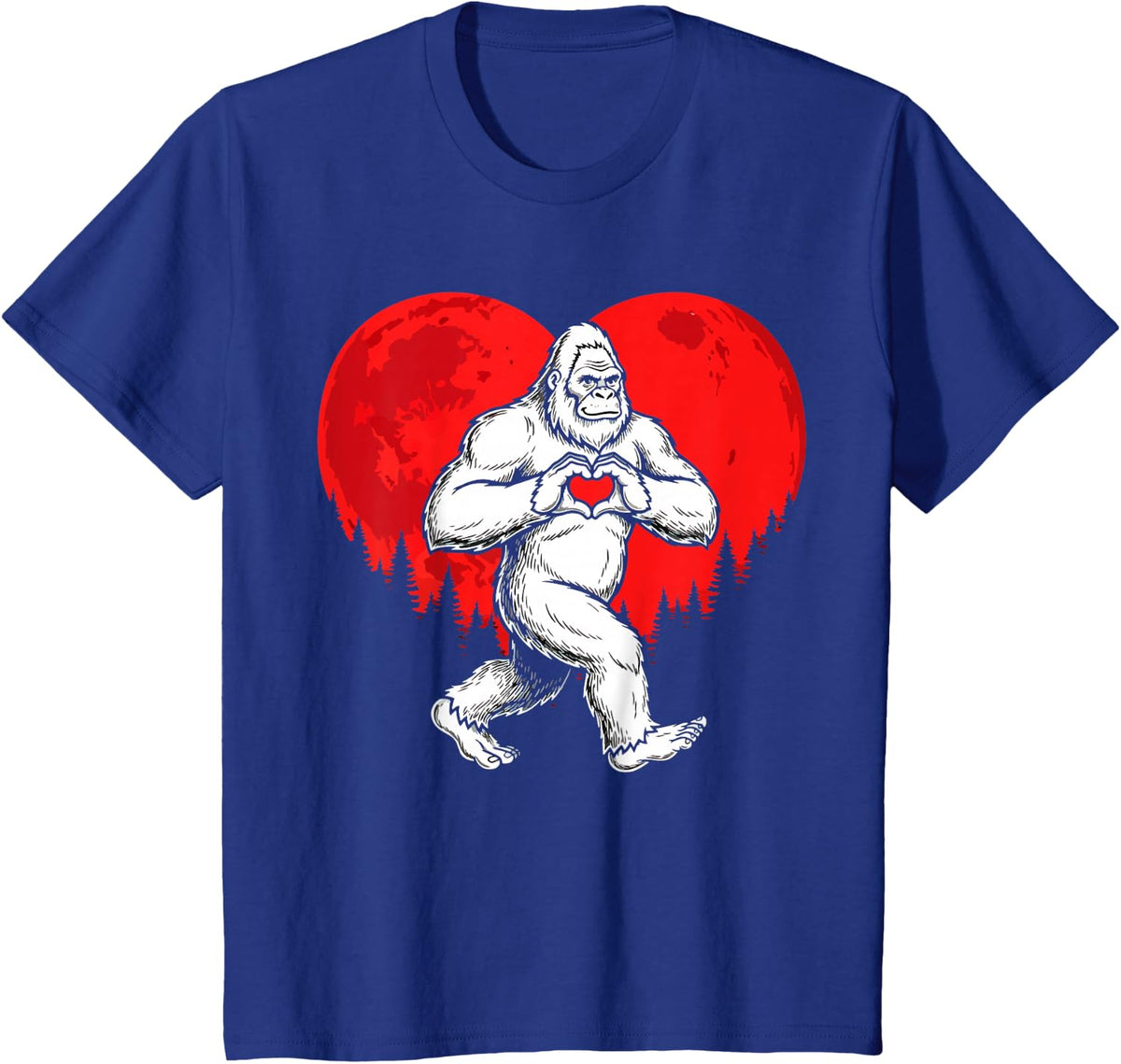Retro Bigfoot Sasquatch Heart Funny Valentines Day Men Women T-Shirt - Royal Blue