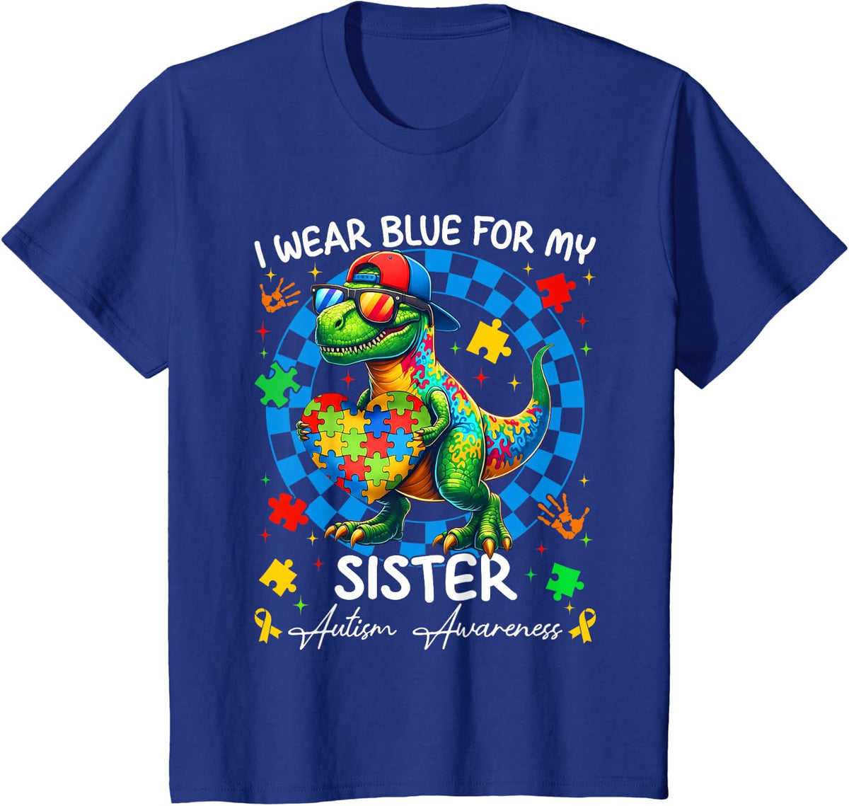 I Wear Blue for My Sister Pride Autism Awareness Boy Girl T-Shirt - Royal Blue