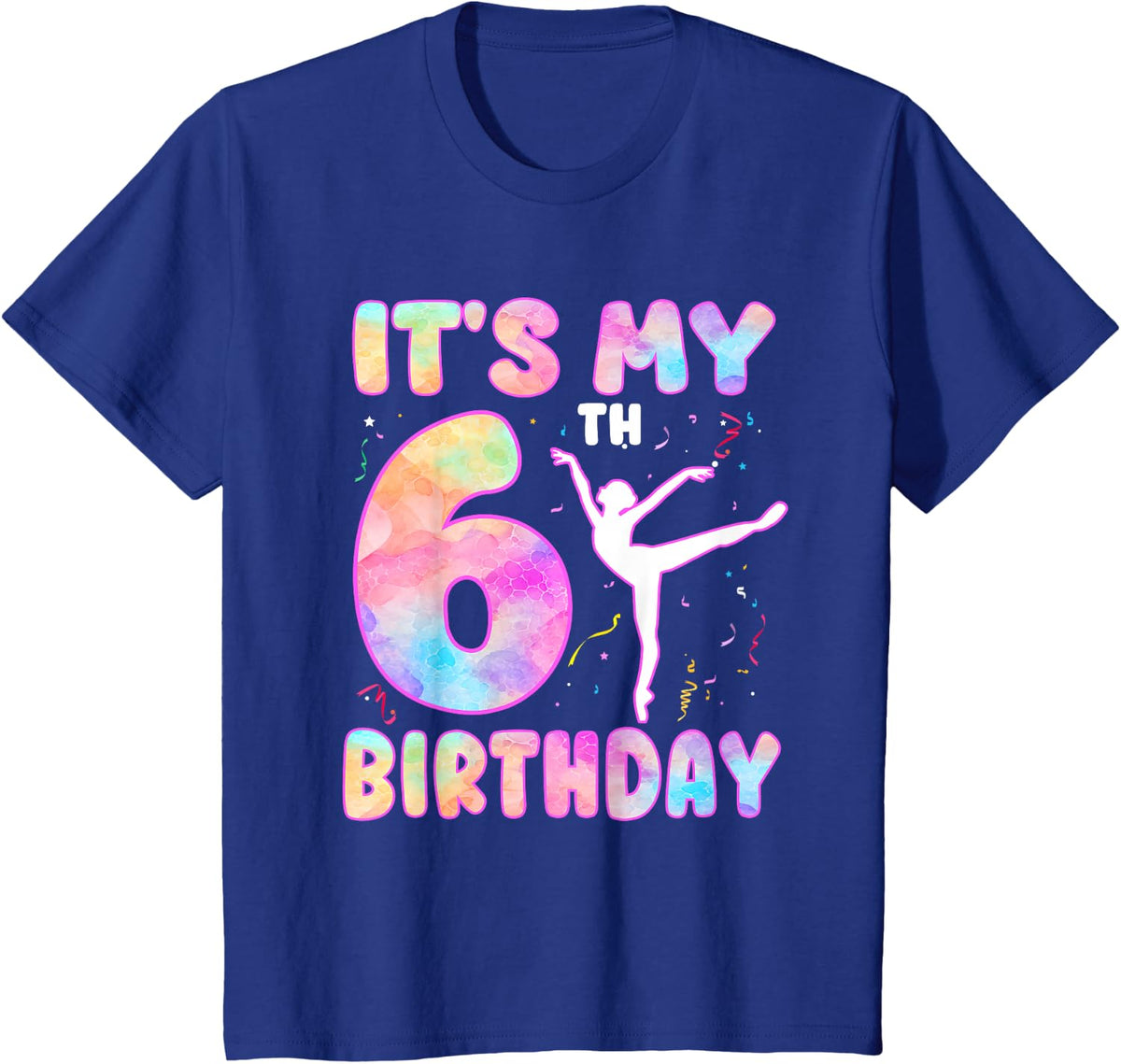 It's My 6th Birthday Gymnastic Theme 6 Year Old Gymnast T-Shirt - Royal Blue