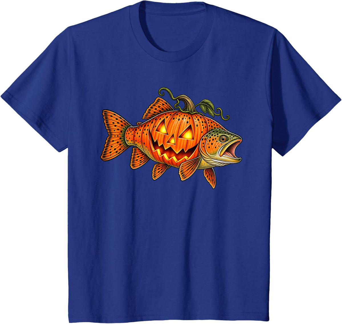 Trout Fish Jack O Lantern Pumpkin Halloween Fishing T-Shirt - Royal Blue