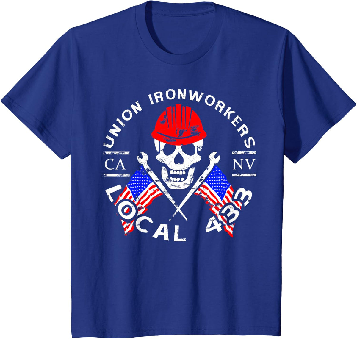 Union Ironworkers Local 433 American Flag Spud Hard Hat T-Shirt - Royal Blue