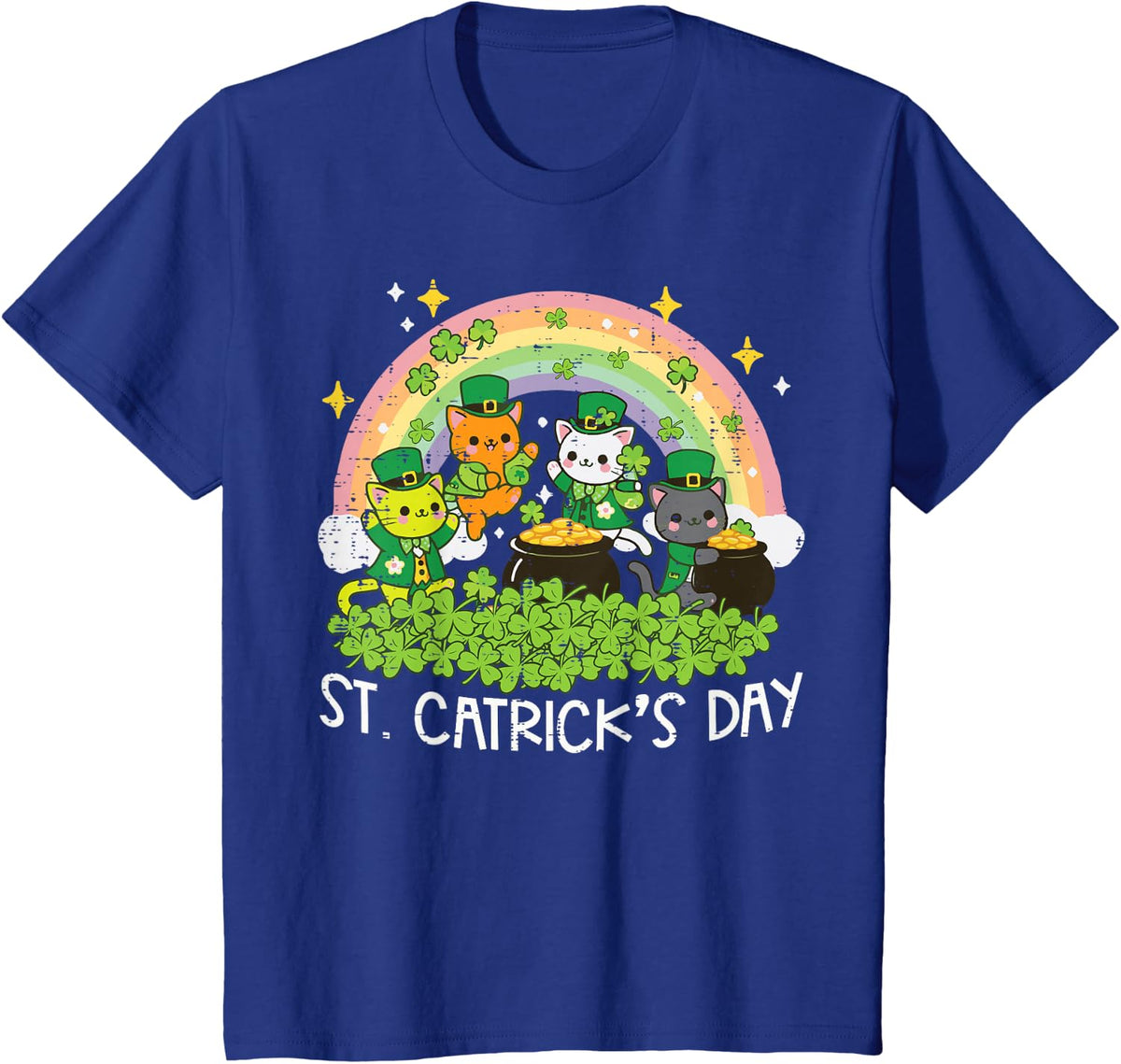 St Patricks Day Cats Catricks Saint Pattys Women Girls Kids T-Shirt - Royal Blue