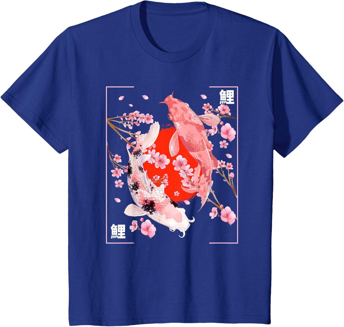 Japanese Cherry Blossom Koi Carp Fish Sakura Aesthetic Art Tees T-Shirts for Men and Women - Royal Blue