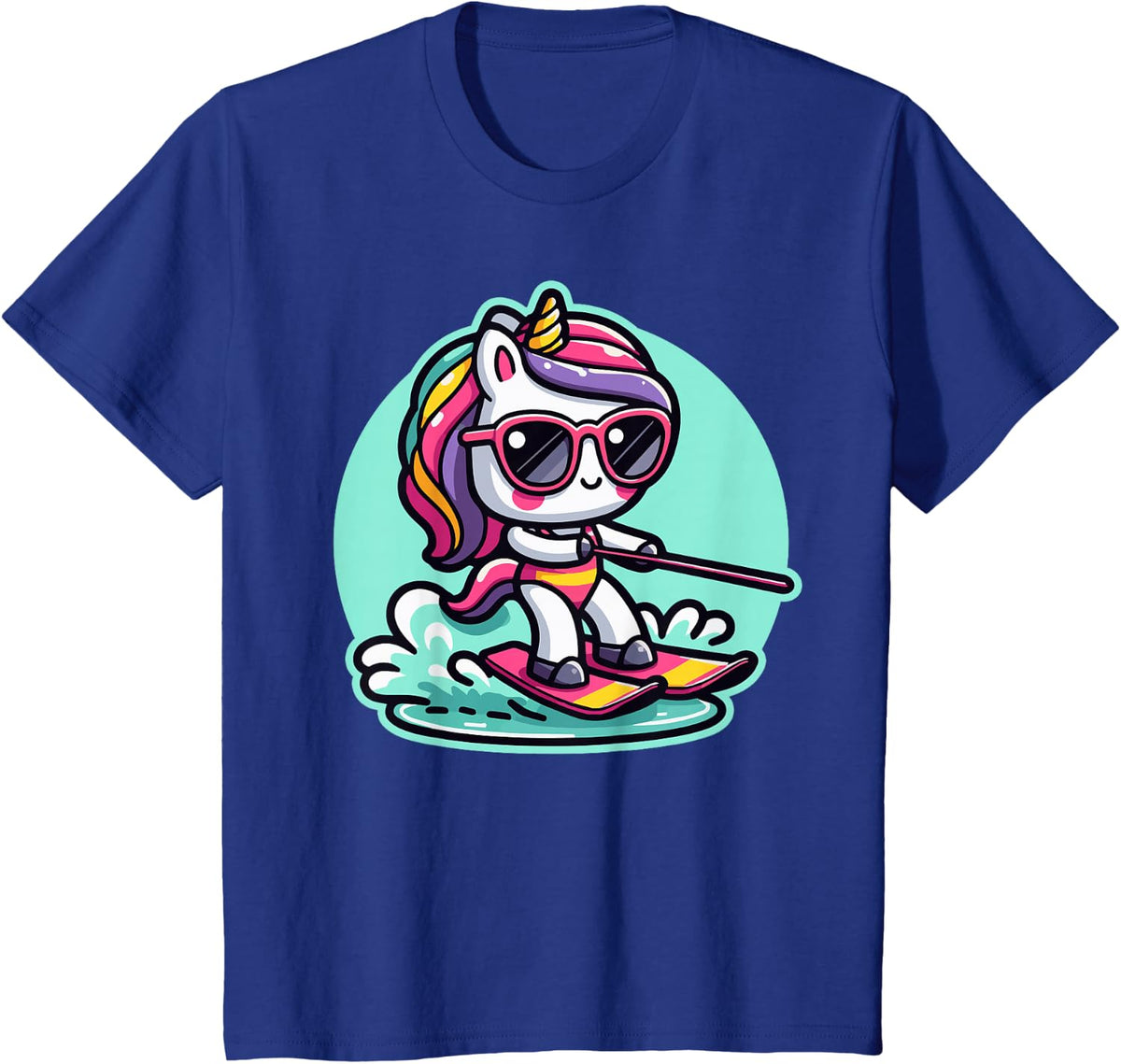 Waterski Girl Waterskier Unicorn Waterski T-Shirt - Royal Blue