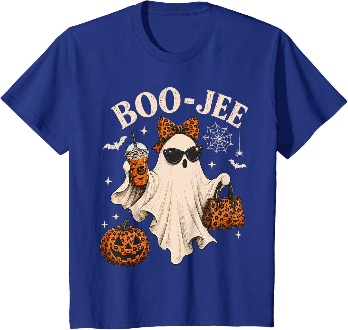Coquette Leopard Boo-JEE Halloween Boujee Ghost T-Shirt - Royal Blue