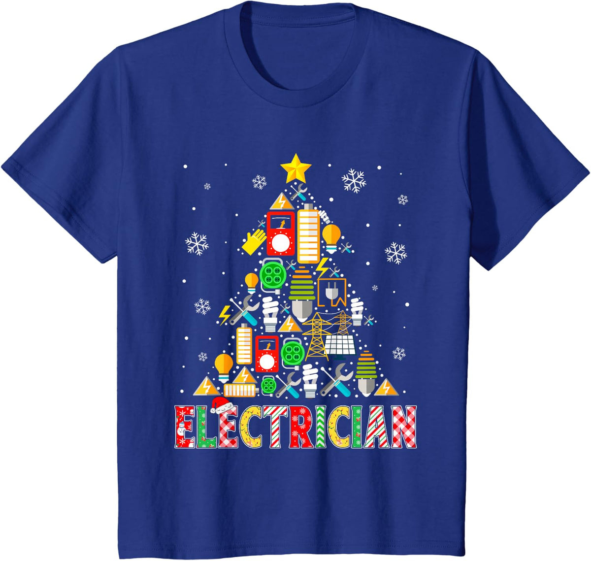 Electrician Christmas Tree Funny Matching Men Women Kids T-Shirt - Royal Blue