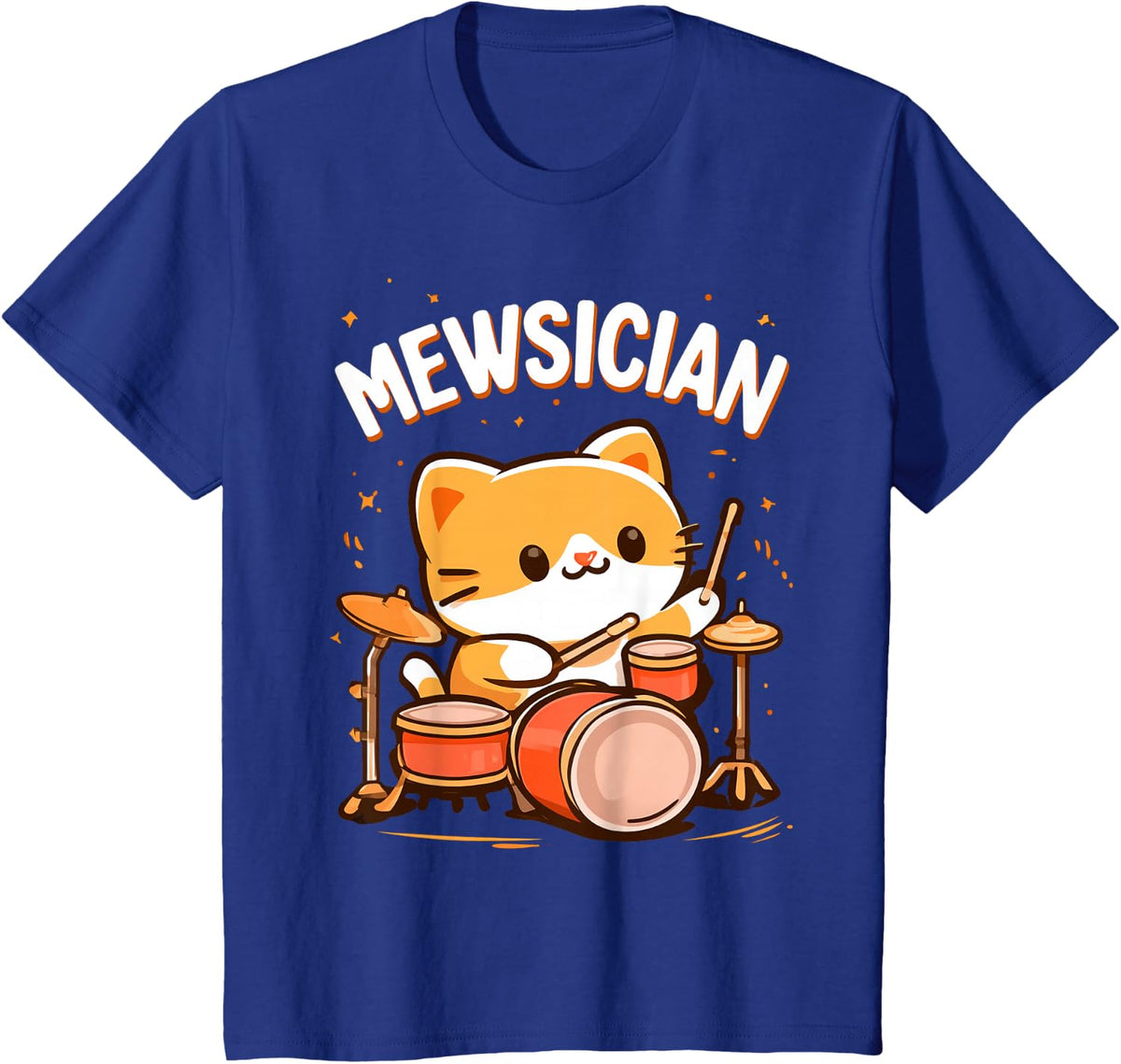 Mewsician Drummer Cat Cute Kawai Drums Musician T-Shirt - Royal Blue