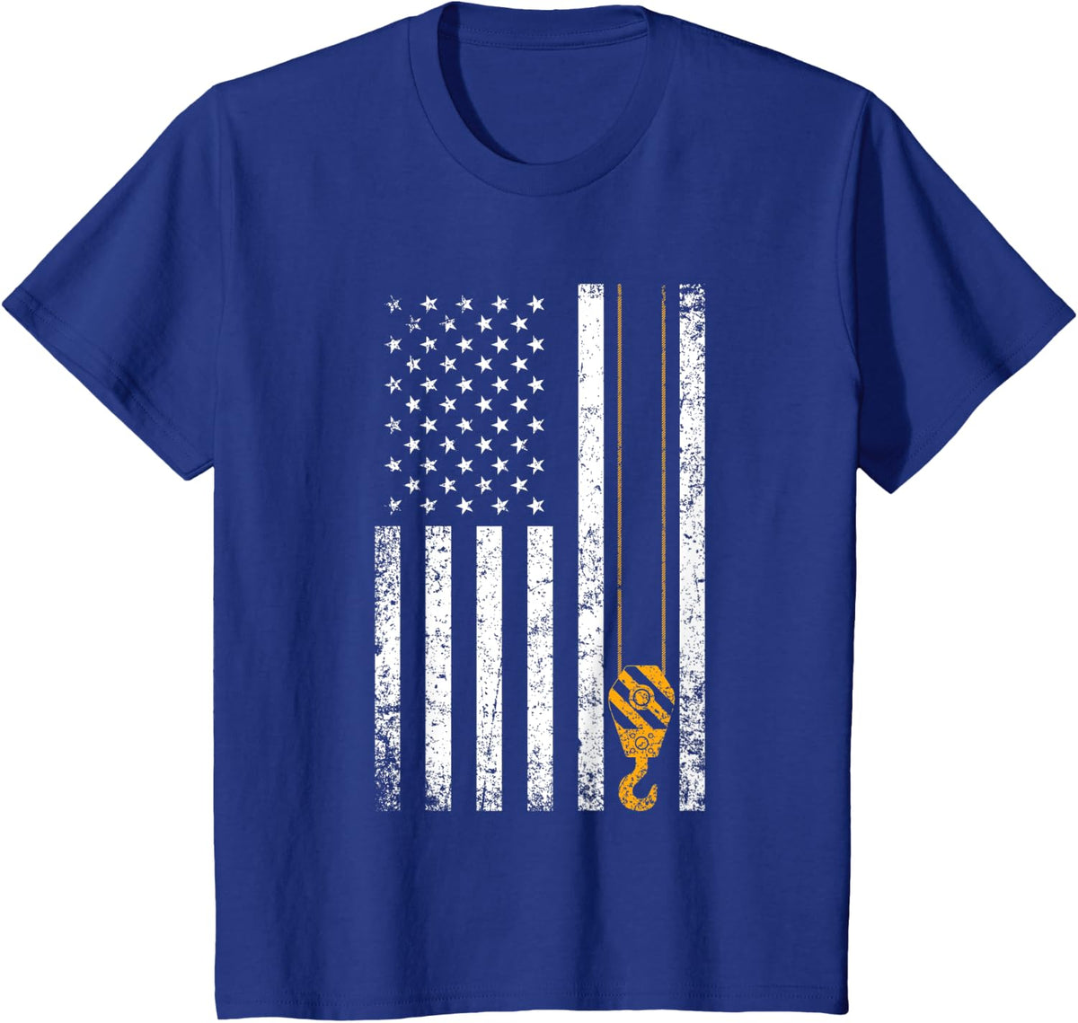 Crane Hook Vintage American USA Flag Crane Operator T-Shirt - Royal Blue
