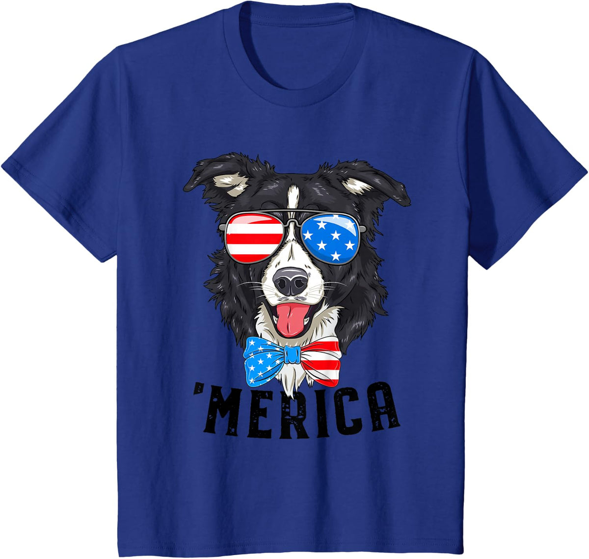 Border Collie Lover Patriotic Merica 4th July American Flag T-Shirt - Royal Blue
