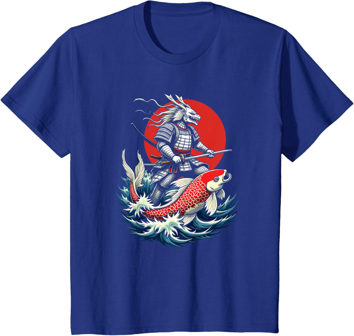 Japanese Dragon Samurai Koi Fish T-Shirt - Royal Blue