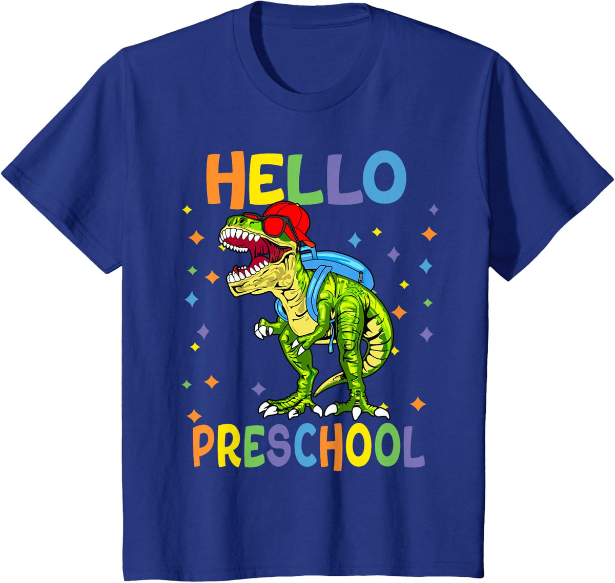Boy Hello Preschool Dino Pre-K First Day Back School Toddler T-Shirt - Royal Blue