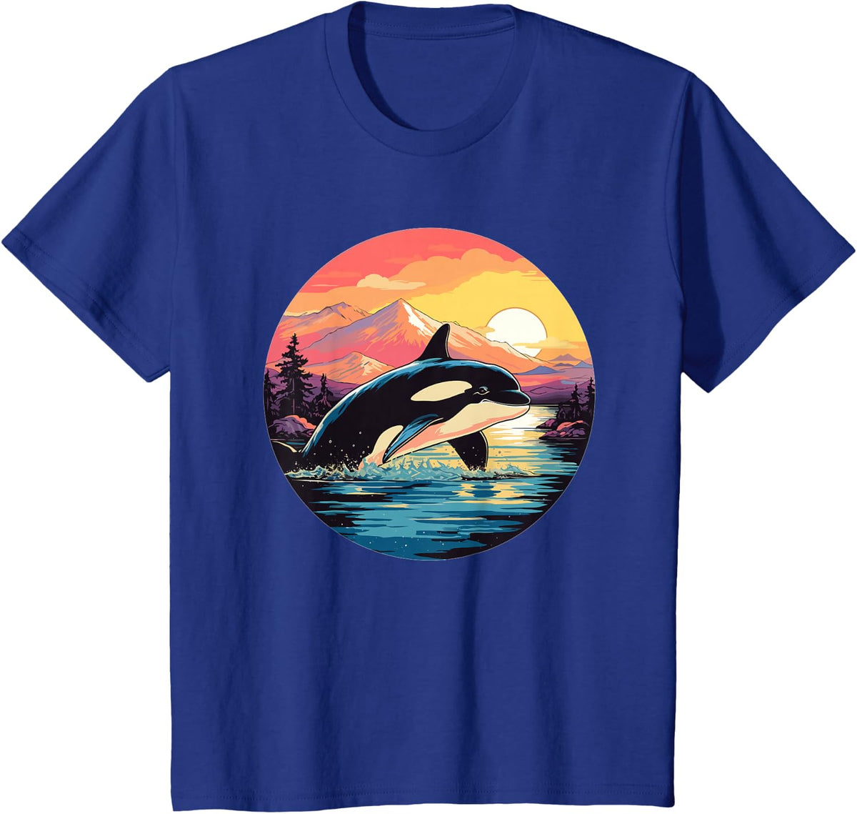 Orca Whale Mountain Sunset Adventure T-Shirt - Royal Blue