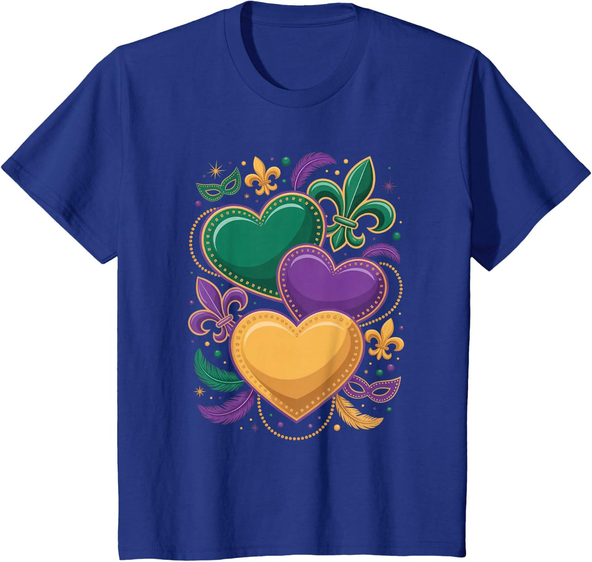 Mardi Gras Hearts Women Girls Kids Toddler T-Shirt - Royal Blue