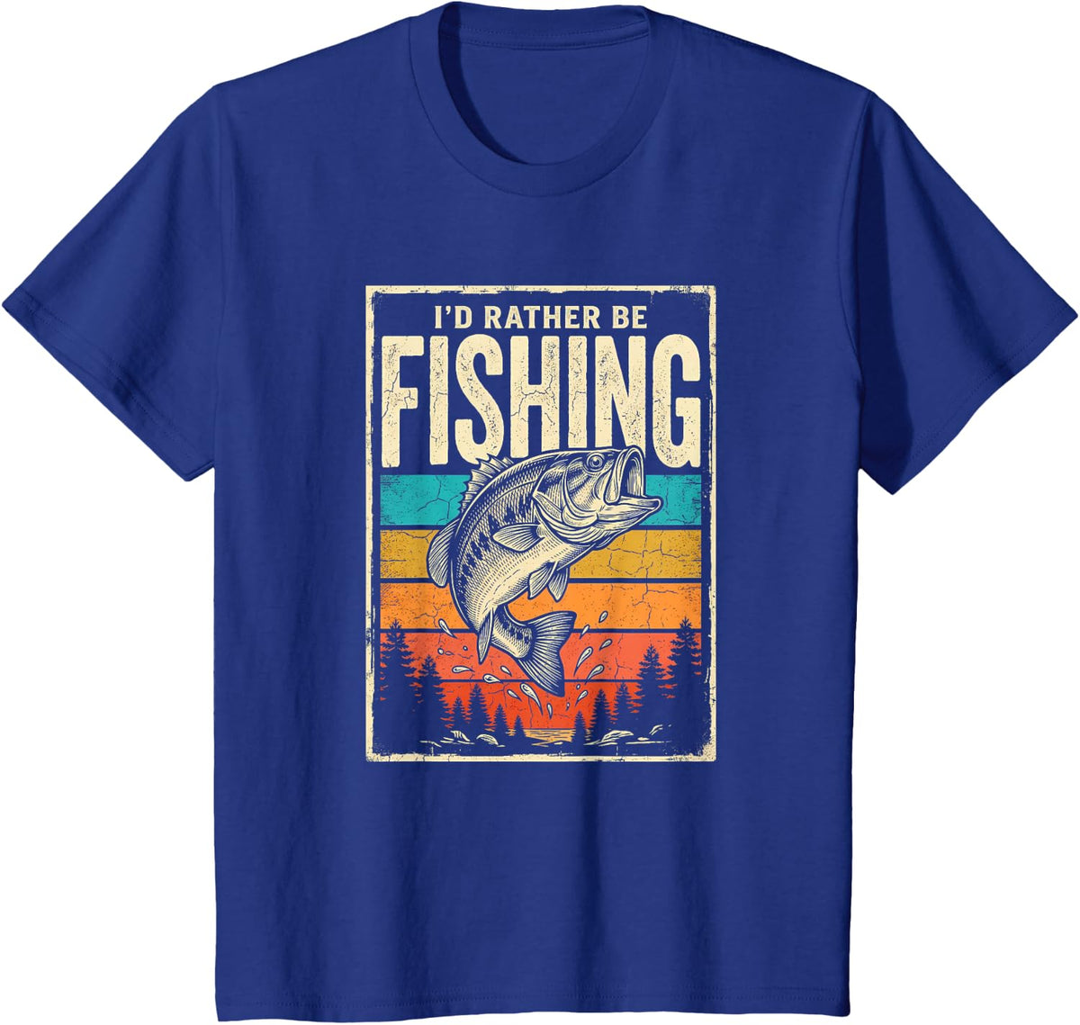 Rather Fishing Largemouth Bass Angler Lake Outdoors Vintage T-Shirt - Royal Blue
