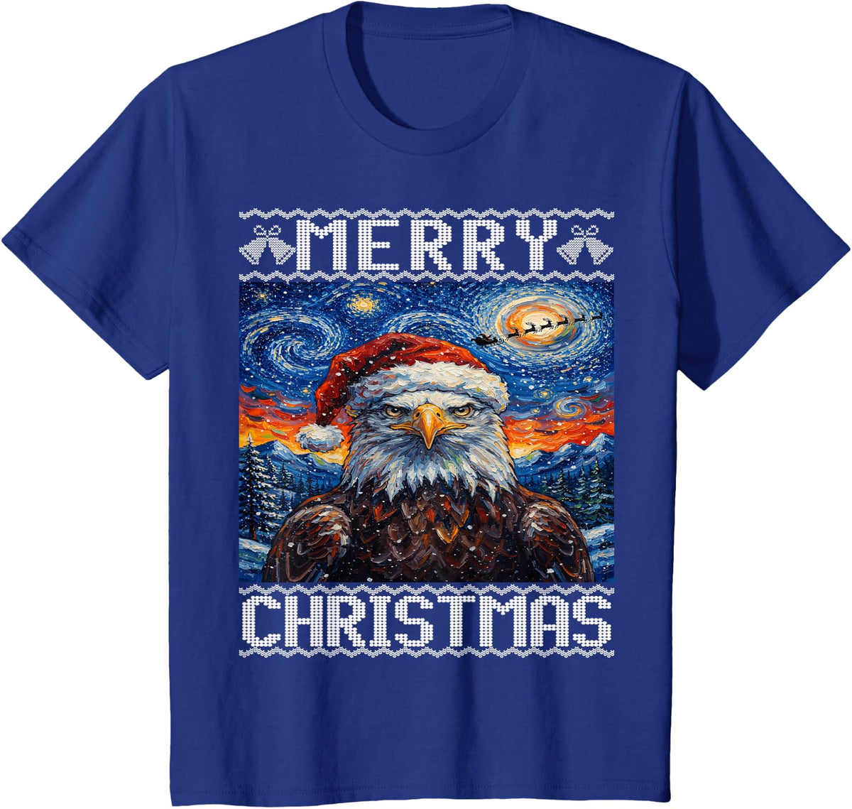 Bald Eagle Merry Christmas Ugly T-Shirt - Royal Blue