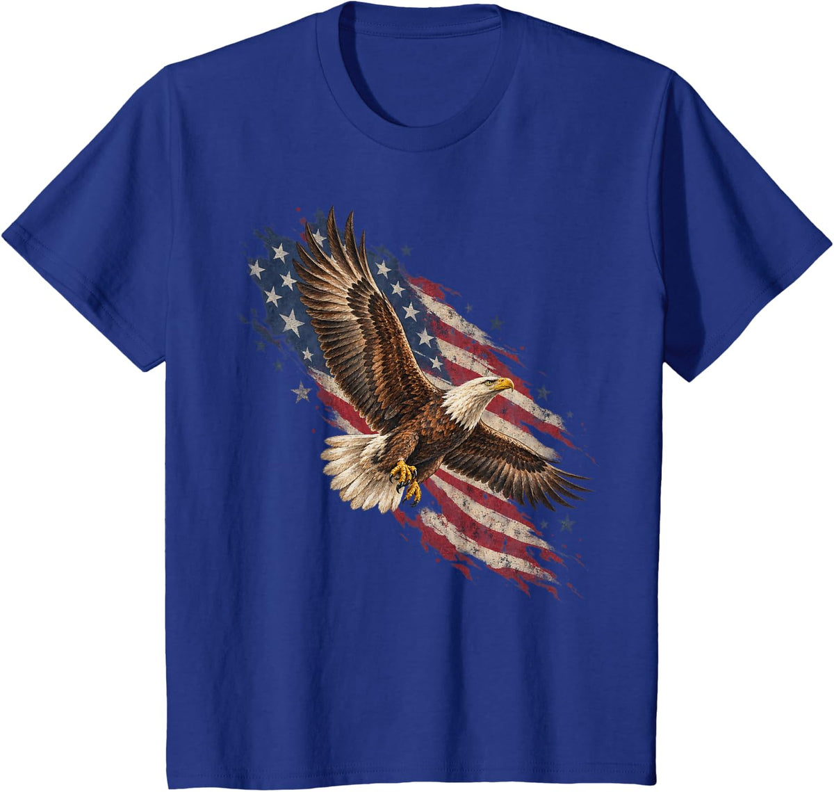 Bald Eagle Swooping Over American Flag Wildlife T-Shirt - Royal Blue