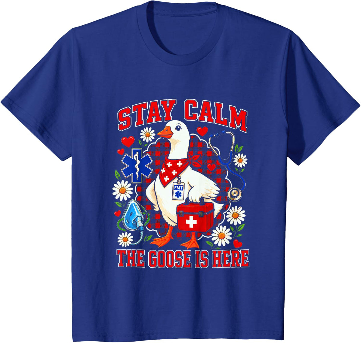 Funny EMT Paramedic Goose First Responder T-Shirt - Royal Blue
