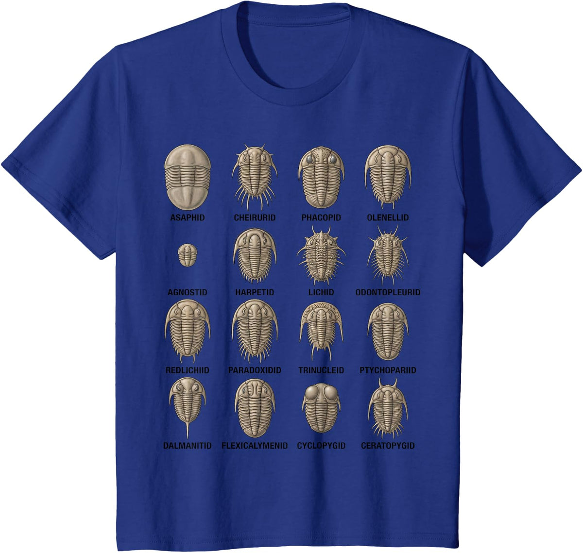 Trilobite Families Chart Paleontology Science Fossil Lovers T-Shirt - Royal Blue