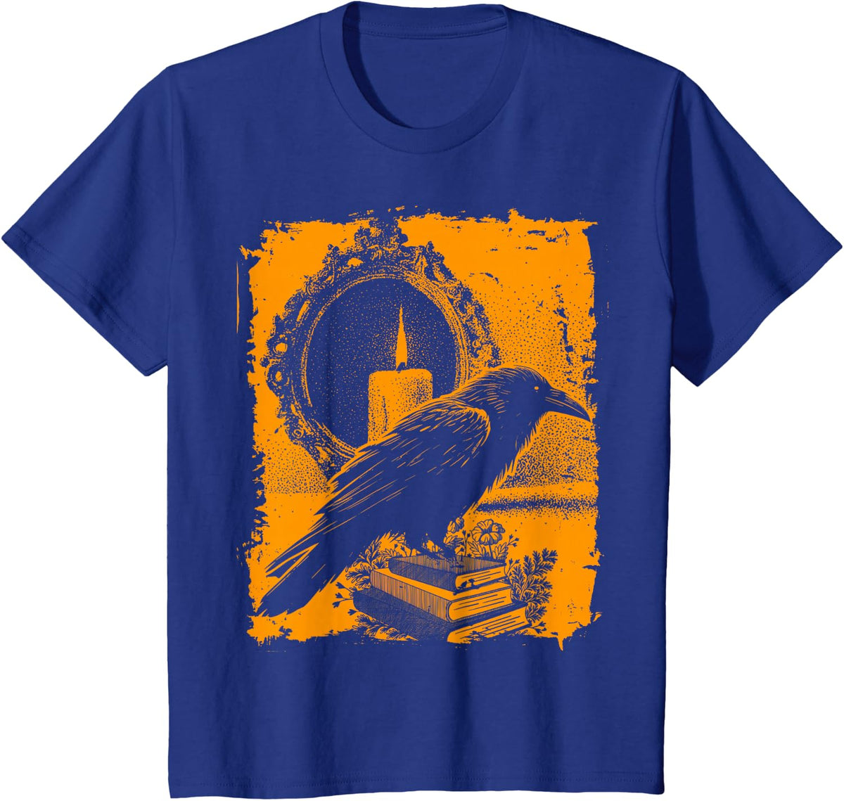 Raven Dark atmosheric Graphic Spooky Gothic aesthetiic Poe T-Shirt - Royal Blue