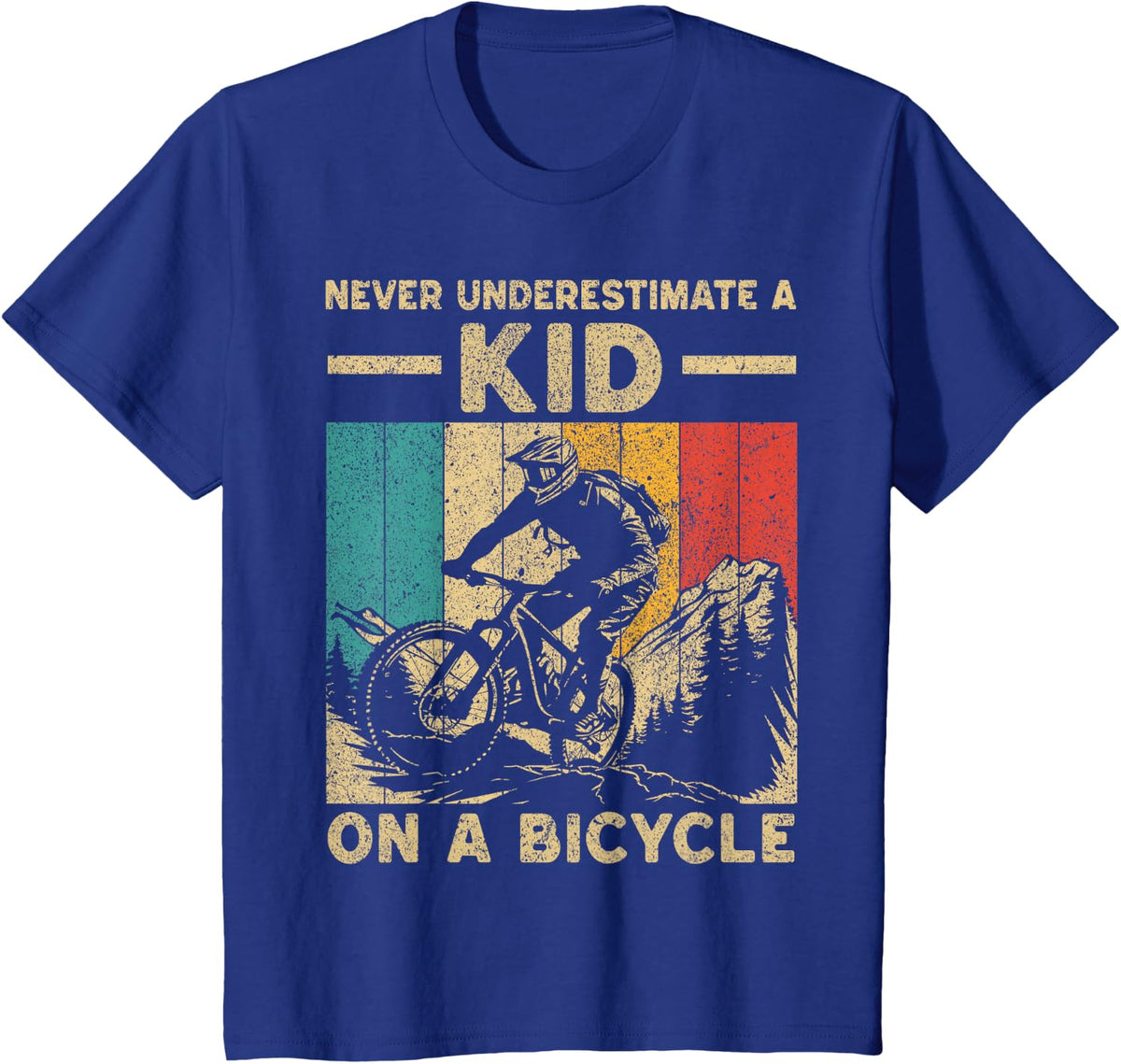 Never Underestimate A Kid Bicycle Riding Cyclist Boys Girls T-Shirt - Royal Blue