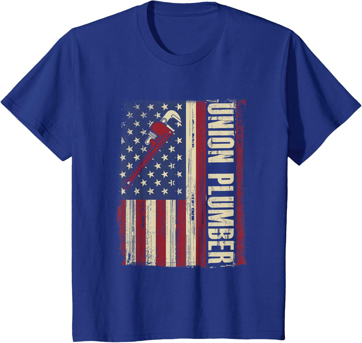 Union Plumber US Flag, Red, White, Blue, Wrench T-Shirt - Royal Blue