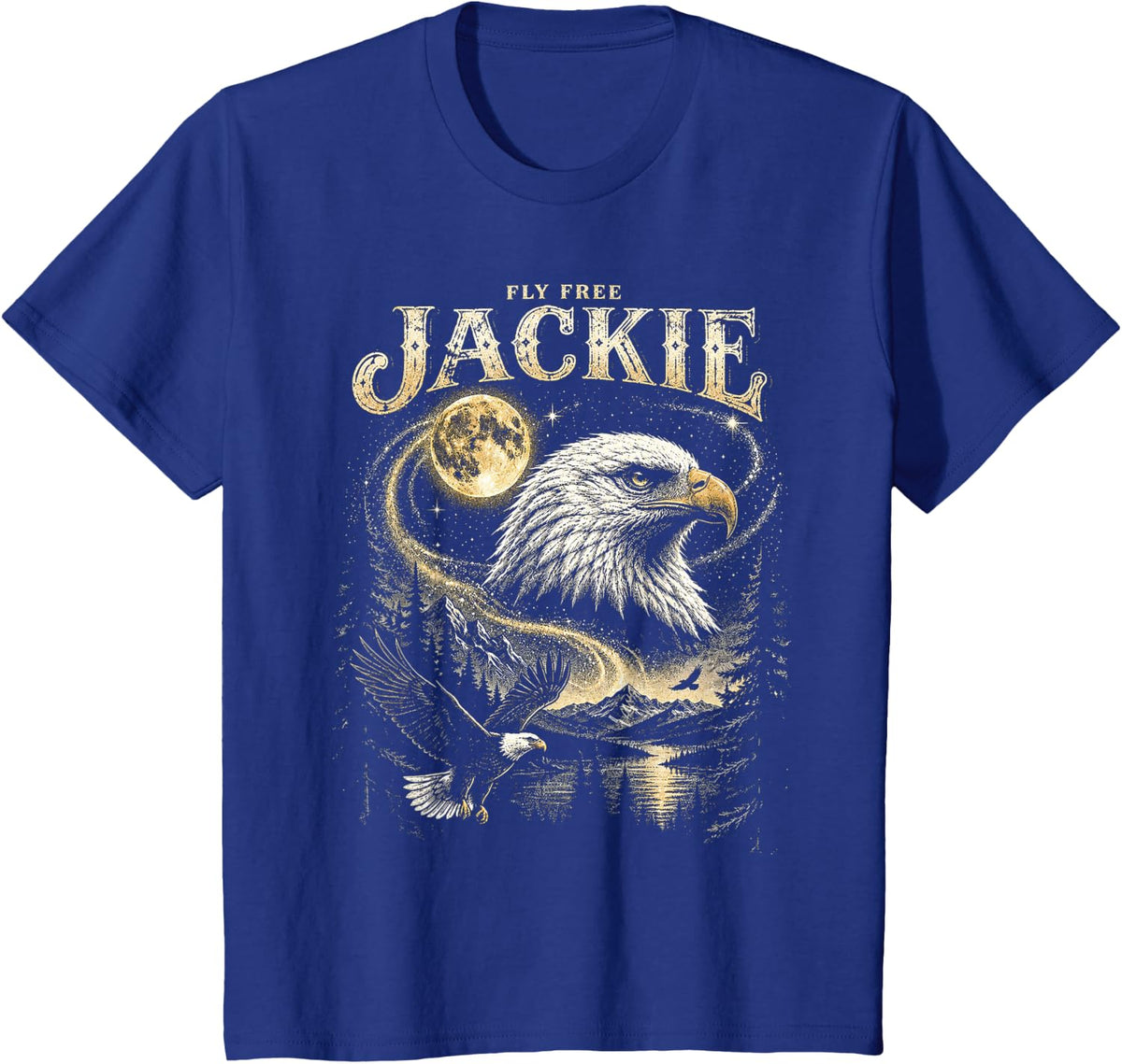 Fly High Jackie Jackie and Shadow Bald Eagle T-Shirt - Royal Blue