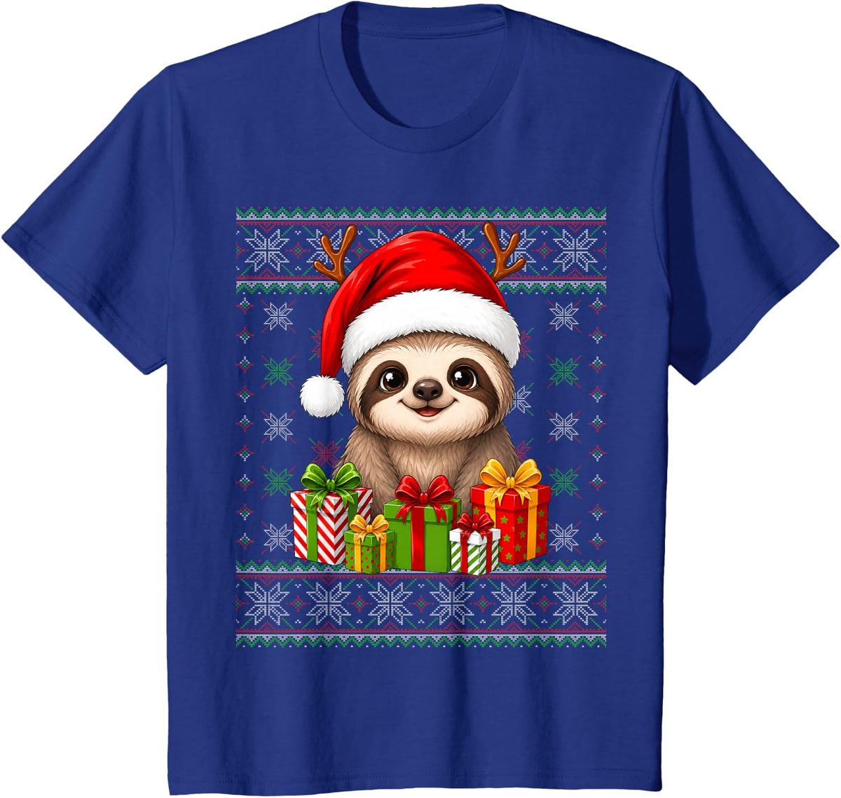 Sloth Xmas Ugly Sweaters Festive Santa Sloth Christmas T-Shirt - Royal Blue