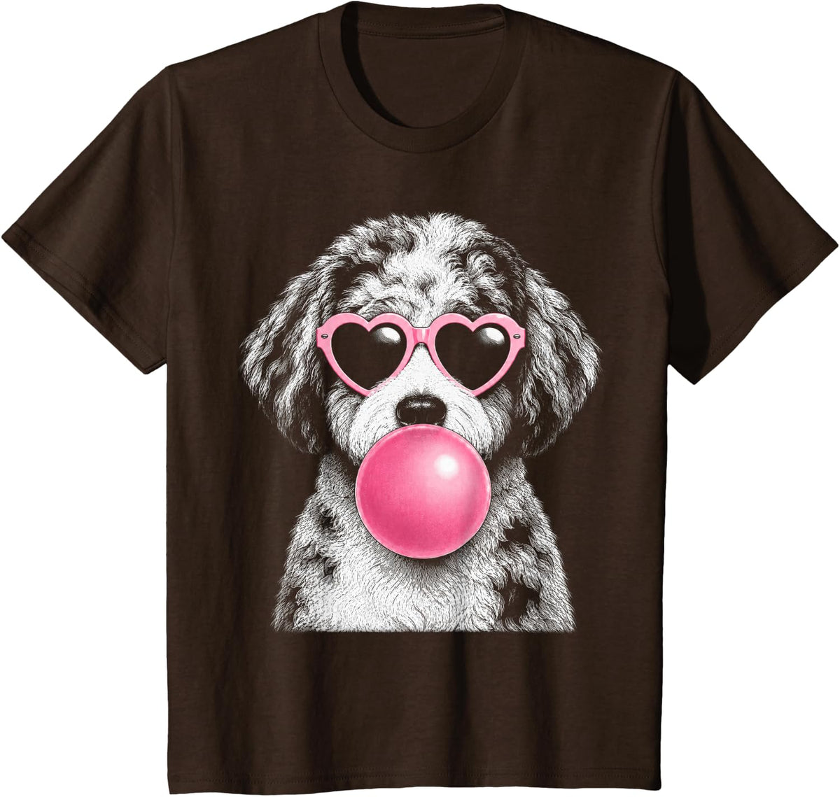 Aussiedoodle Pink Heart Sunglasses Funny Bubble Gum T-Shirt - Brown